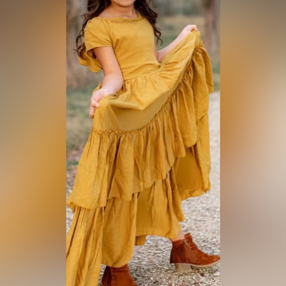 Joyfolie Mustard Ruffle dress for Little Girl (8)